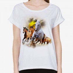 luźna bluzka z koniem w konie z nadrukiem konia na koszulce odzież jeździecka zachód słońca obraz