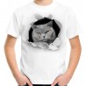 koszulka dziecięca z szarym kotem brytyjskim rozerwany efekt trójwymiarowy