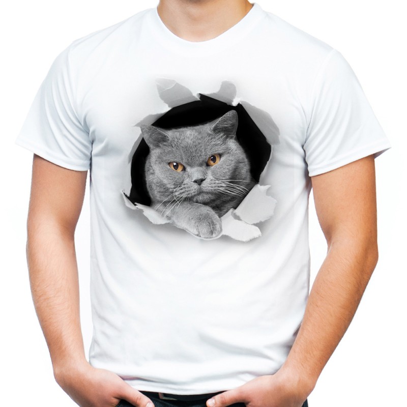 koszulka męska z kotem brytyjskim efekt trójwymiarowy