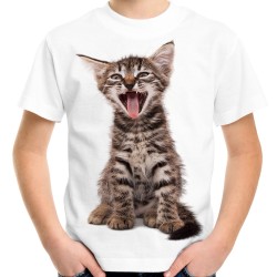 koszulka z beżowo brązowym kotkiem młodym kociakiem t-shirt małym kotem