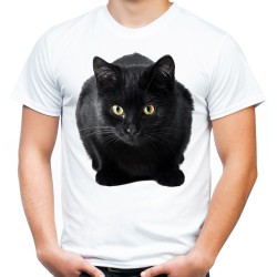 koszulka z kotem męska czarnym przyczajonym atakującym domowym dachowcem