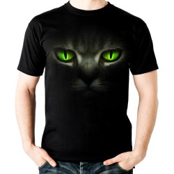 koszulka dziecięca z czarnym kotem dla kociarza zielone oczy