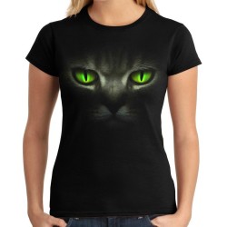 koszulka damska z czarnym kotem dla kociarza zielone oczy