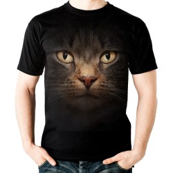 koszulka dziecięca z brązowym kotem dla kociarza żółte oczy mordka kocia