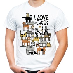 koszulka męska z kotami t-shirt zabawny dla kociarza I love cats