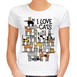 koszulka męska z kotami t-shirt zabawny dla kociarza I love cats