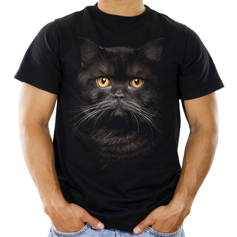 koszulka męska z czarnym kotem dla kociarza pers