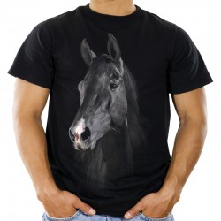 Koszulka z czarnym koniem czarna koszulka z koniem męska portret konia