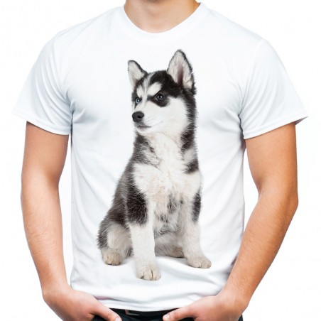 Koszulka z psem Husky męska z nadrukiem motywem grafiką psa