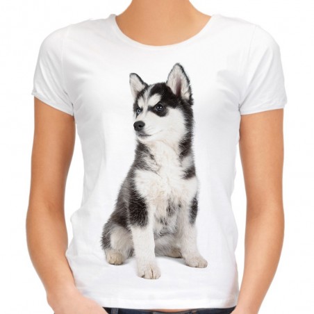 Koszulka z psem Husky Syberyjski damska z nadrukiem motywem grafiką psa rasy husky