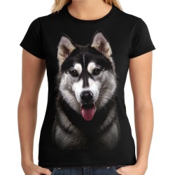 Koszulka z psem Husky Syberyjski damska z nadrukiem motywem grafiką psa rasy husky