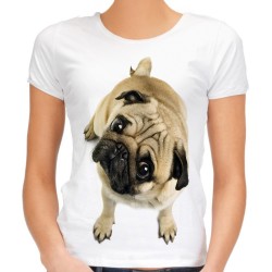 koszulka z mopsem pies rasy mops z grafiką nadrukiem motywem mopsa mops pug na prezent damska