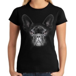 Koszulka z psem buldogiem francuskim damska z głową buldoga francuskiego z nadrukiem motywem grafika psa t-shirt