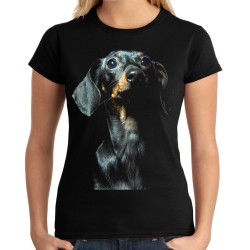 Koszulka z jamnikiem krótkowłosym psem damska z nadrukiem motywem grafika psa jamnika jamnik krótkowłosy t-shirt