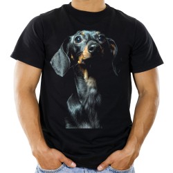 koszulka z psem jamnikiem krótkowłosym z nadrukiem grafiką motywem pies jamnik t-shirt