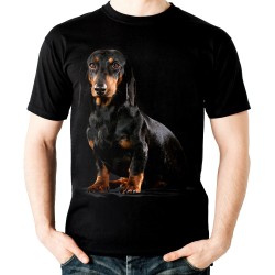 Koszulka z psem jamnikiem krótkowłosym  dziecięca z nadrukiem motywem grafika psa jamnika na prezent