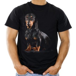 Koszulka z psem jamnikiem krótkowłosym męska z nadrukiem motywem grafiką psa rasy jamnik taks