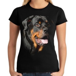 koszulka z Rottweilerem psem damska z nadrukiem motywem pies rasy rottweiler grafika na koszulce damskiej