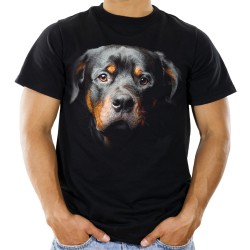 Koszulka z psem Rottweilerem męska z nadrukiem motywem grafika pies rasy rottweiler głowa psa na koszulce