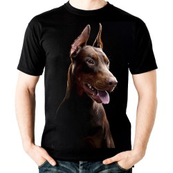 Koszulka z dobermanem psem dziecięca z nadrukiem motywem grafiką pies rasy doberman t-shirt