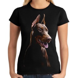 Koszulka z dobermanem psem damska z motywem nadrukiem grafiką pies rasy doberman psa dobermana t-shirt