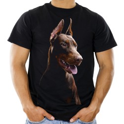 Koszulka z dobermanem psem męska z nadrukiem motywem grafiką pies rasy doberman