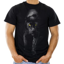 Koszulka z pumą dzikim kotem czarnym męska z nadrukiem grafiką motywem dzikiego kota pumy t-shirt