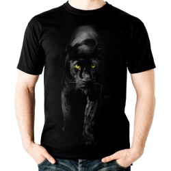 Koszulka z pumą dzikim kotem czarnym dziecięca z nadrukiem grafiką motywem dzikiego kota pumy t-shirt