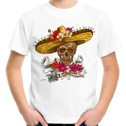 Koszulka z czaszką w sombrero dziecięca z nadrukiem motywem grafiką czaszki t-shirt day of the dead