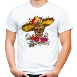 Koszulka z czaszką w sombrero męska z nadrukiem motywem grafiką czaszki t-shirt