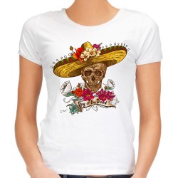 Koszulka z czaszką w sombrero damska z nadrukiem motywem grafiką czaszki t-shirt day of the dead