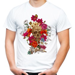 Koszulka z czaszką kwiatami z nadrukiem motywem grafiką czaszki w kwiatach t-shirt day of the dead