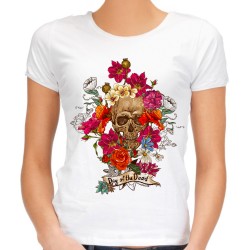 Koszulka z czaszką z kwiatami damska z nadrukiem motywem grafiką czaszki w kwiatach t-shirt day of the dead