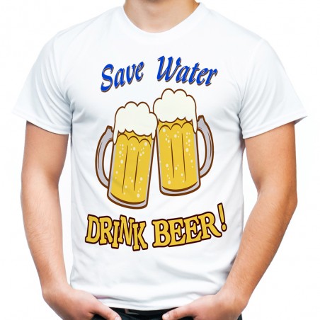 Koszulka save water drink beer i love beer dla piwosza na prezent męska dzień chłopaka walentynki ojca męża t-shirt