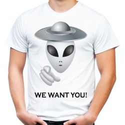 koszulka z ufoludkiem alien ufo z grafiką motywem napisem we want you t-shirt