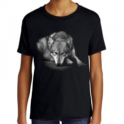 koszulka z wikiem czarna dla chłopca dziewczynki dziecka z nadrukiem motywem wilka