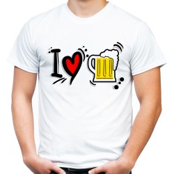 Koszulka i love beer kocham piwo męska na prezent dla piwosza chłopaka męża dziadka na dzień walentynki t-shirt