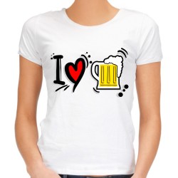 Koszulka i love beer kocham piwo damska na prezent dla piwosza dziewczyny żony babci na dzień walentynki t-shirt