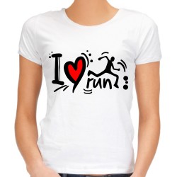 Koszulka i love run kocham biegać damska na prezent dla biegaczki dziewczyny żony matki dziecka dzień walentynki t-shirt