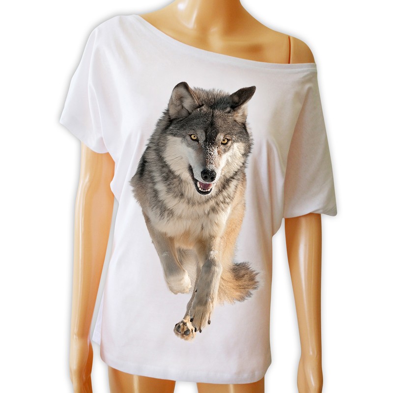 tunika z wilkiem luźna bluzka z nadrukiem motywem wilka wilk szary