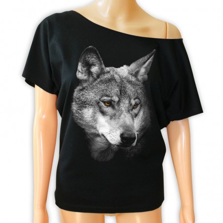 tunika z wilkiem czarna bluzka luźna wilk szary z motywem nadrukiem wilka