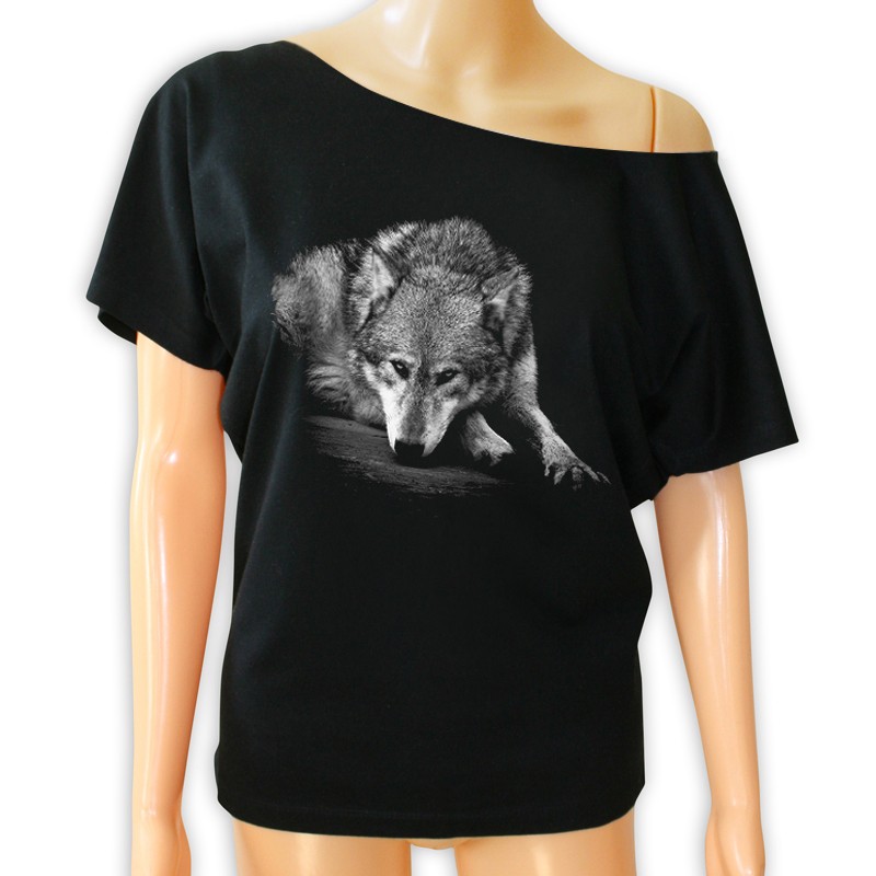 tunika z wilkiem czarna luźna bluzka wilk z nadrukiem motywem wilka