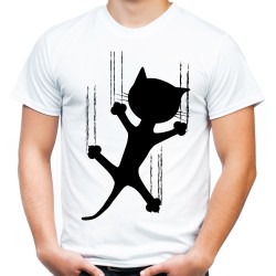 koszulka z kotem męska śmieszna kot czarny t-shirt na preznet