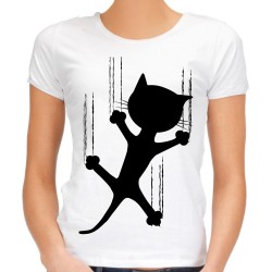 Koszulka z kotem damska z nadrukiem grafiką kota na prezent t-shirt kot czarny