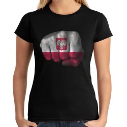 Koszulka narodowa patriotyczna damska polska siła pięść z orłem na prezent pamiątka z polski dla kibica boksera na mecz t-shirt