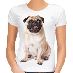 koszulka z psem mopsem damska pies mops t-shirt z nadrukiem grafiką motywem mopsa śmieszny na koszulce