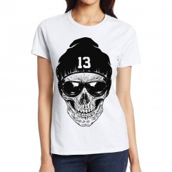 koszulka z czaszką w czapce z numerem 13 horror t-shirt z nadrukiem motywem w czaszki