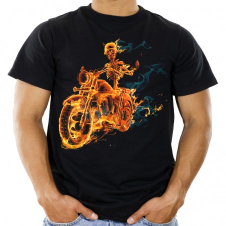 Koszulka ze szkieletem płonącym na motor dla motocyklisty mroczna koszulka