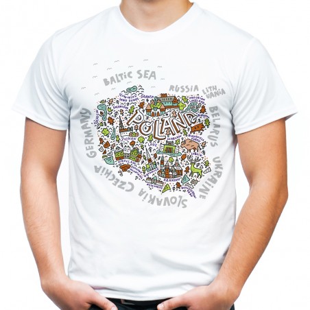 Koszulka Polska z nazwami miast mapa męska pamiątka z polski t-shirt