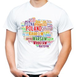 Koszulka Polska mapa z miastami patriotyczna narodowa pamiątka z polski męska t-shirt